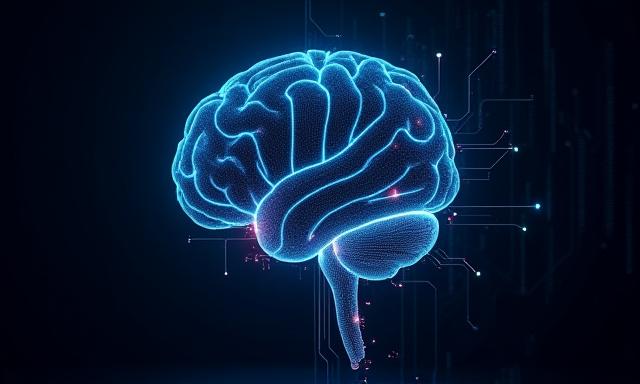 デジタルノードと接続によって形成された脳の概念画像、人工知能を表す